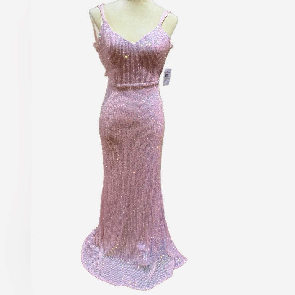Morgan & Co. Elegant Pink sequin Glitter Evening Dress NWT